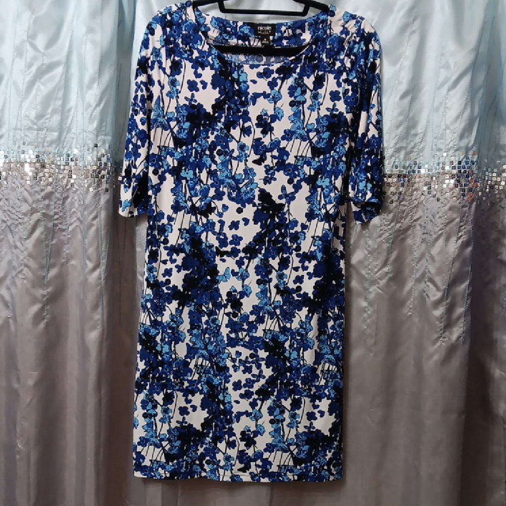 Nicole Blue Sheath Dress with 3/4 Sleeves